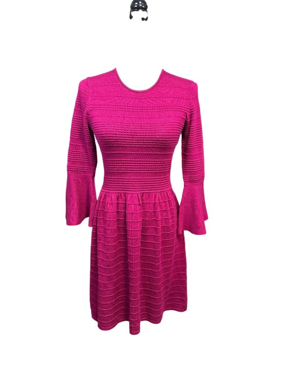 Vince Camuto Fuchsia Textured Knit Fit & Flare Bell Sleeve Dress Womens S